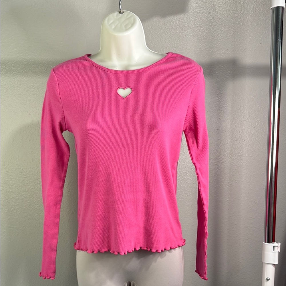 Pink Heart Cutout Girl's Top